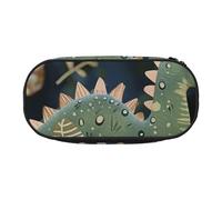 JKLQWC Dual-Zip Pencil Case Organizer with Mesh Compartment & Pen Holders - Cute Dinosaur Prints Multi-Purpose Stationery Holder, Travel-Friendly Cosmetic Bag for School, Office, Gifts