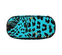 JKLQWC Dual-Zip Pencil Case Organizer with Mesh Compartment & Pen Holders - Cute Turquoise Leopard Prints Multi-Purpose Stationery Holder, Travel-Friendly Cosmetic Bag for School, Office, Gifts