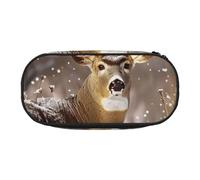 JKLQWC Dual-Zip Pencil Case Organizer with Mesh Compartment & Pen Holders - Free Whitetail Deer Prints Multi-Purpose Stationery Holder, Travel-Friendly Cosmetic Bag for School, Office, Gifts