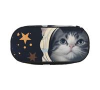 JKLQWC Dual-Zip Pencil Case Organizer with Mesh Compartment & Pen Holders - Fun cat Astronaut Prints Multi-Purpose Stationery Holder, Travel-Friendly Cosmetic Bag for School, Office, Gifts