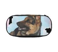 JKLQWC Dual-Zip Pencil Case Organizer with Mesh Compartment & Pen Holders - German Shepherd Dog Lovers Prints Multi-Purpose Stationery Holder, Travel-Friendly Cosmetic Bag for School, Office, Gifts