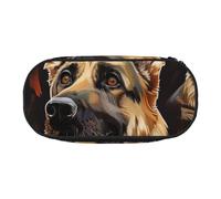JKLQWC Dual-Zip Pencil Case Organizer with Mesh Compartment & Pen Holders - German Shepherd Prints Multi-Purpose Stationery Holder, Travel-Friendly Cosmetic Bag for School, Office, Gifts