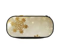JKLQWC Dual-Zip Pencil Case Organizer with Mesh Compartment & Pen Holders - Gold Silk Christmas Prints Multi-Purpose Stationery Holder, Travel-Friendly Cosmetic Bag for School, Office, Gifts