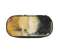 JKLQWC Dual-Zip Pencil Case Organizer with Mesh Compartment & Pen Holders - Golden Retriever Prints Multi-Purpose Stationery Holder, Travel-Friendly Cosmetic Bag for School, Office, Gifts