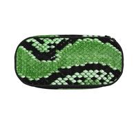 JKLQWC Dual-Zip Pencil Case Organizer with Mesh Compartment & Pen Holders - Green Snakeskin Prints Multi-Purpose Stationery Holder, Travel-Friendly Cosmetic Bag for School, Office, Gifts