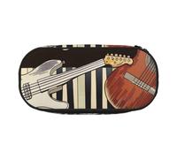 JKLQWC Dual-Zip Pencil Case Organizer with Mesh Compartment & Pen Holders - Guitar Piano Pattern Prints Multi-Purpose Stationery Holder, Travel-Friendly Cosmetic Bag for School, Office, Gifts