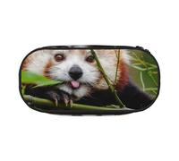 JKLQWC Dual-Zip Pencil Case Organizer with Mesh Compartment & Pen Holders - Little Red Panda Prints Multi-Purpose Stationery Holder, Travel-Friendly Cosmetic Bag for School, Office, Gifts