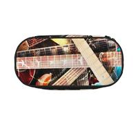 JKLQWC Dual-Zip Pencil Case Organizer with Mesh Compartment & Pen Holders - Magic Electric Guitar Music Prints Multi-Purpose Stationery Holder, Travel-Friendly Cosmetic Bag for School, Office, Gifts