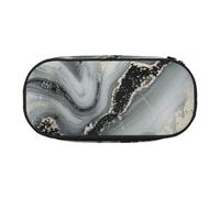 JKLQWC Dual-Zip Pencil Case Organizer with Mesh Compartment & Pen Holders - Oriental Marble Stone Prints Multi-Purpose Stationery Holder, Travel-Friendly Cosmetic Bag for School, Office, Gifts