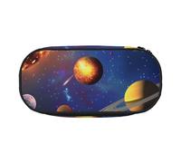 JKLQWC Dual-Zip Pencil Case Organizer with Mesh Compartment & Pen Holders - Outer Space Solar System Prints Multi-Purpose Stationery Holder, Travel-Friendly Cosmetic Bag for School, Office, Gifts