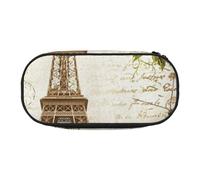 JKLQWC Dual-Zip Pencil Case Organizer with Mesh Compartment & Pen Holders - Paris Eiffel Tower Prints Multi-Purpose Stationery Holder, Travel-Friendly Cosmetic Bag for School, Office, Gifts