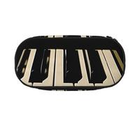 JKLQWC Dual-Zip Pencil Case Organizer with Mesh Compartment & Pen Holders - Piano Keys with Musical Note Prints Multi-Purpose Stationery Holder, Travel-Friendly Cosmetic Bag for School, Office, Gifts