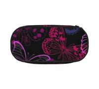 JKLQWC Dual-Zip Pencil Case Organizer with Mesh Compartment & Pen Holders - Pink Butterfly Prints Multi-Purpose Stationery Holder, Travel-Friendly Cosmetic Bag for School, Office, Gifts