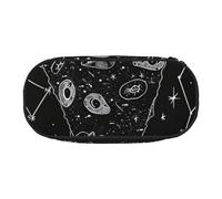 JKLQWC Dual-Zip Pencil Case Organizer with Mesh Compartment & Pen Holders - Pizza Constellation Prints Multi-Purpose Stationery Holder, Travel-Friendly Cosmetic Bag for School, Office, Gifts