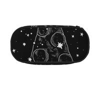 JKLQWC Dual-Zip Pencil Case Organizer with Mesh Compartment & Pen Holders - Pizza Constellation Prints Multi-Purpose Stationery Holder, Travel-Friendly Cosmetic Bag for School, Office, Gifts