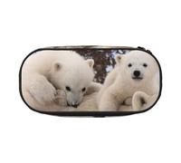 JKLQWC Dual-Zip Pencil Case Organizer with Mesh Compartment & Pen Holders - Polar Bear Prints Multi-Purpose Stationery Holder, Travel-Friendly Cosmetic Bag for School, Office, Gifts