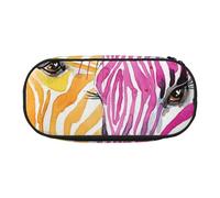 JKLQWC Dual-Zip Pencil Case Organizer with Mesh Compartment & Pen Holders - Rainbow Zebra Prints Multi-Purpose Stationery Holder, Travel-Friendly Cosmetic Bag for School, Office, Gifts