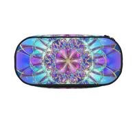 JKLQWC Dual-Zip Pencil Case Organizer with Mesh Compartment & Pen Holders - Rectangle Mandala Prints Multi-Purpose Stationery Holder, Travel-Friendly Cosmetic Bag for School, Office, Gifts