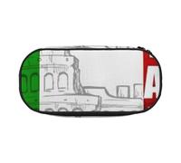 JKLQWC Dual-Zip Pencil Case Organizer with Mesh Compartment & Pen Holders - Roman Colosseum Italian Flag Prints Multi-Purpose Stationery Holder, Travel-Friendly Cosmetic Bag for School, Office, Gifts