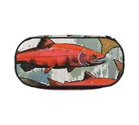 JKLQWC Dual-Zip Pencil Case Organizer with Mesh Compartment & Pen Holders - Salmon Prints Multi-Purpose Stationery Holder, Travel-Friendly Cosmetic Bag for School, Office, Gifts