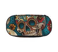 JKLQWC Dual-Zip Pencil Case Organizer with Mesh Compartment & Pen Holders - Sugar Skulls Print Prints Multi-Purpose Stationery Holder, Travel-Friendly Cosmetic Bag for School, Office, Gifts
