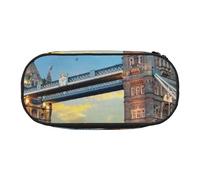 JKLQWC Dual-Zip Pencil Case Organizer with Mesh Compartment & Pen Holders - Tower Bridge in London Prints Multi-Purpose Stationery Holder, Travel-Friendly Cosmetic Bag for School, Office, Gifts