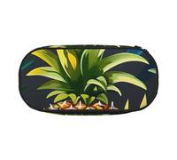 JKLQWC Dual-Zip Pencil Case Organizer with Mesh Compartment & Pen Holders - Tropical Pineapple Hawaiian Prints Multi-Purpose Stationery Holder, Travel-Friendly Cosmetic Bag for School, Office, Gifts