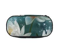 JKLQWC Dual-Zip Pencil Case Organizer with Mesh Compartment & Pen Holders - White Lotus Flowers Print Prints Multi-Purpose Stationery Holder, Travel-Friendly Cosmetic Bag for School, Office, Gifts