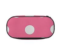 JKLQWC Dual-Zip Pencil Case Organizer with Mesh Compartment & Pen Holders - White Polka Dots Prints Multi-Purpose Stationery Holder, Travel-Friendly Cosmetic Bag for School, Office, Gifts