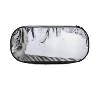 JKLQWC Dual-Zip Pencil Case Organizer with Mesh Compartment & Pen Holders - White Tiger Prints Multi-Purpose Stationery Holder, Travel-Friendly Cosmetic Bag for School, Office, Gifts