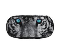 JKLQWC Dual-Zip Pencil Case Organizer with Mesh Compartment & Pen Holders - White Tiger Prints Multi-Purpose Stationery Holder, Travel-Friendly Cosmetic Bag for School, Office, Gifts