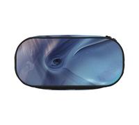 JKLQWC Dual-Zip Pencil Case Organizer with Mesh Compartment & Pen Holders - Winter The Dolphin Prints Multi-Purpose Stationery Holder, Travel-Friendly Cosmetic Bag for School, Office, Gifts