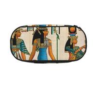 JKLQWC Dual-Zip Pencil Case Organizer with Mesh Compartment & Pen Holders - Women in Ancient Egypt Prints Multi-Purpose Stationery Holder, Travel-Friendly Cosmetic Bag for School, Office, Gifts