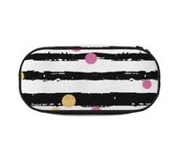 JKLQWC Dual-Zip Pencil Case Organizer with Pen Holders - Glitter Rainbow Polka Dot Stripe Black and White Prints Multi-Purpose Stationery Holder, Travel Cosmetic Bag for School, Office, Gifts
