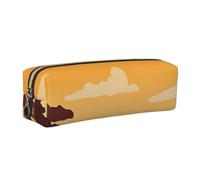 JKLQWC Elephant and Giraffe in The Sunset Printed Leather Pencil Case with Gold Zipper - Simple and Lightweight Organizer for School, Office, Travel, Makeup