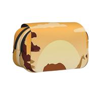 JKLQWC Elephant and Giraffe in The Sunset Prints Pencil Case for Kids Men Women, Two Layers Large Capacity Pencil Pouch Makeup Bag Organizer for Office School Travel