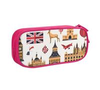 JKLQWC England Symbols Printed Pencil Case Cute Pen Pencil Box Bag Zipper Storage Organizer Box Holder for Office School Teen Girl Boy Adult,Pink