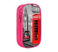 JKLQWC England UK Retro London Telephone Printed Pencil Case Cute Pen Pouch Large Pen Bag Portable Storage Organizer Box for Office School Teen Girl Boy Adult,Pink