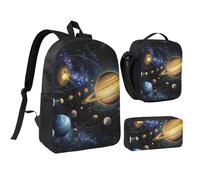 JKLQWC Exploring The Solar System Print Backpack Set 3-Piece, 17-Inch School Bag with Insulated Lunch Bag & Pencil Case for Students Teens Girls Boys