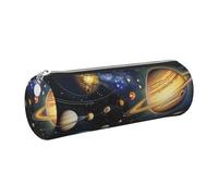 JKLQWC Exploring The Solar System Printed Cylinder Pencil Case with Silver Zipper - Lightweight Leather Organizer for School, Office, Travel, Makeup
