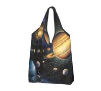 JKLQWC Exploring the Solar System Printed Foldable Shopping Bag 1 PCS, Reusable Grocery Tote Bags for Daily Shopping and Travel