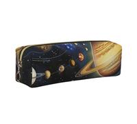 JKLQWC Exploring The Solar System Printed Leather Pencil Case with Gold Zipper - Simple and Lightweight Organizer for School, Office, Travel, Makeup