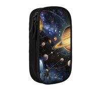 JKLQWC Exploring The Solar System Printed Pencil Case Cute Pen Pouch Large Pen Bag Portable Storage Organizer Box for Office School Teen Girl Boy Adult,Black