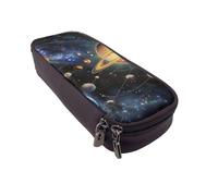 JKLQWC Exploring The Solar System Printed PU Leather Pencil Case Cute Pen Pencil Box Bag Zipper Office School Pencil Pouch Organizer for Students Teen Girls Boys Adult
