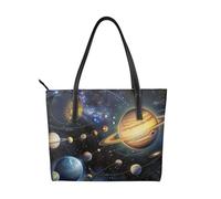 JKLQWC Exploring the Solar System Printed Womens Shopping Tote Bag Ladies PU Leather Shoulder Handbags for Work Travel School