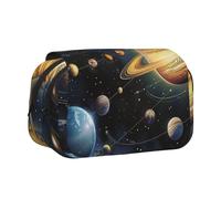 JKLQWC Exploring The Solar System Prints Pencil Case for Kids Men Women, Two Layers Large Capacity Pencil Pouch Makeup Bag Organizer for Office School Travel