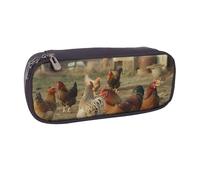 JKLQWC Farm Chickens Printed PU Leather Pencil Case Cute Pen Pencil Box Bag Zipper Office School Pencil Pouch Organizer for Students Teen Girls Boys Adult