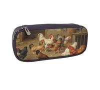 JKLQWC Farm Chickens Printed PU Leather Pencil Case Cute Pen Pencil Box Bag Zipper Office School Pencil Pouch Organizer for Students Teen Girls Boys Adult Gifts