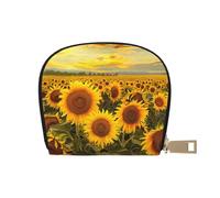 JKLQWC Farm Sunflowers Printed Card Wallet for Women Men Cute Zipper Card Cases Holder Mini Coin Purse with 12 Card Slots