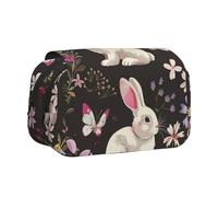 JKLQWC Festival Bunny Floral Prints Pencil Case for Kids Men Women, Two Layers Large Capacity Pencil Pouch Makeup Bag Organizer for Office School Travel